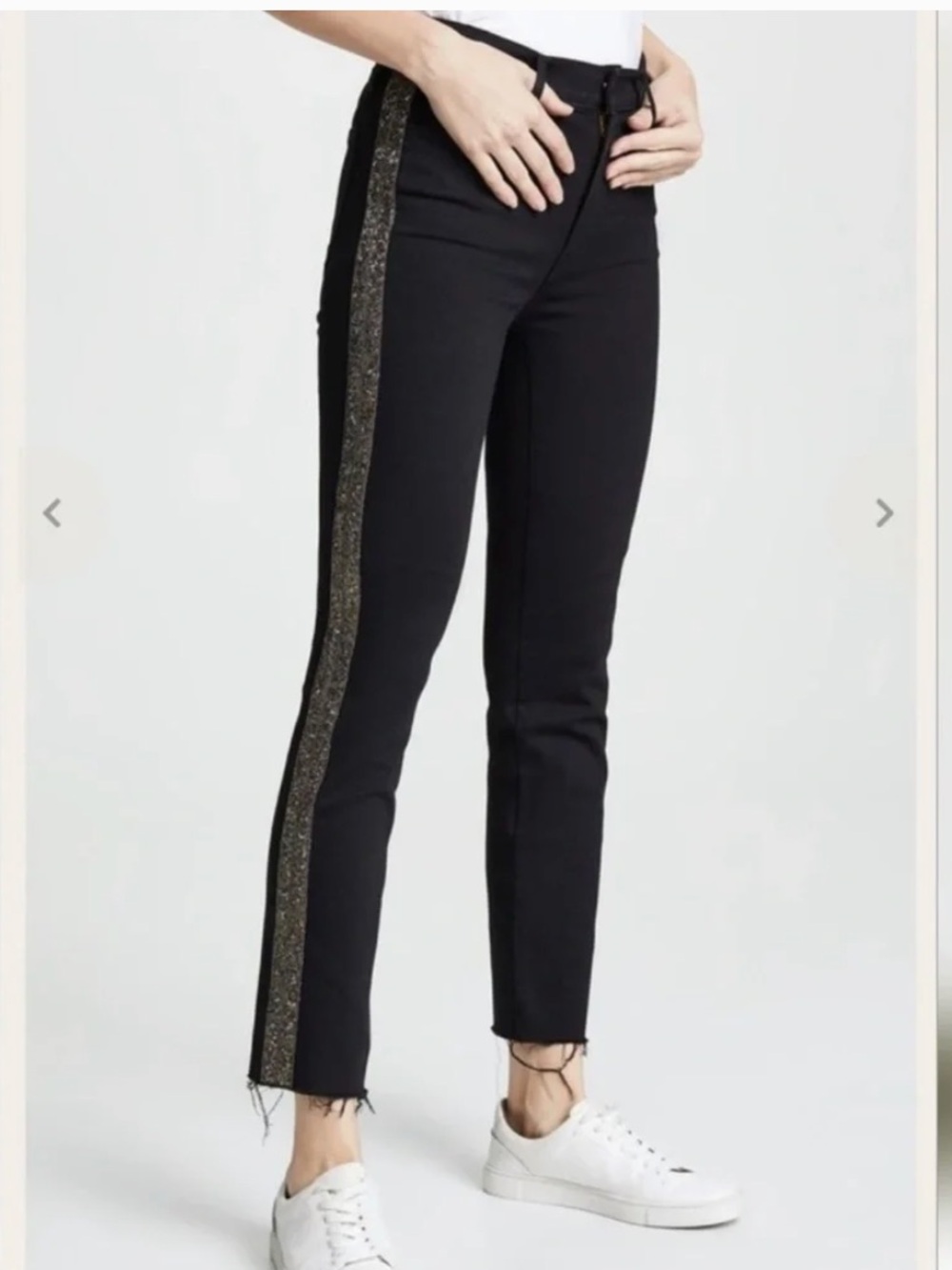 MOTHER Black Jeans with Gold Glitter Side Stripe